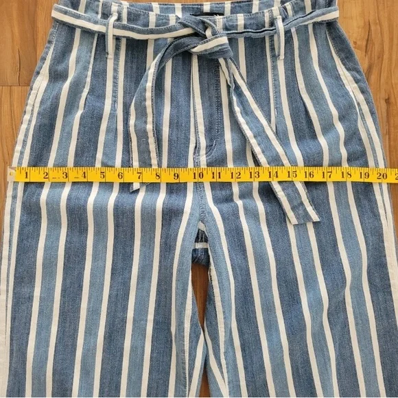 Ann Taylor High-Rise Wide Leg Denim Ankle Pants Stripe Blue White Waist Tie Sz 6 - Picture 14 of 16